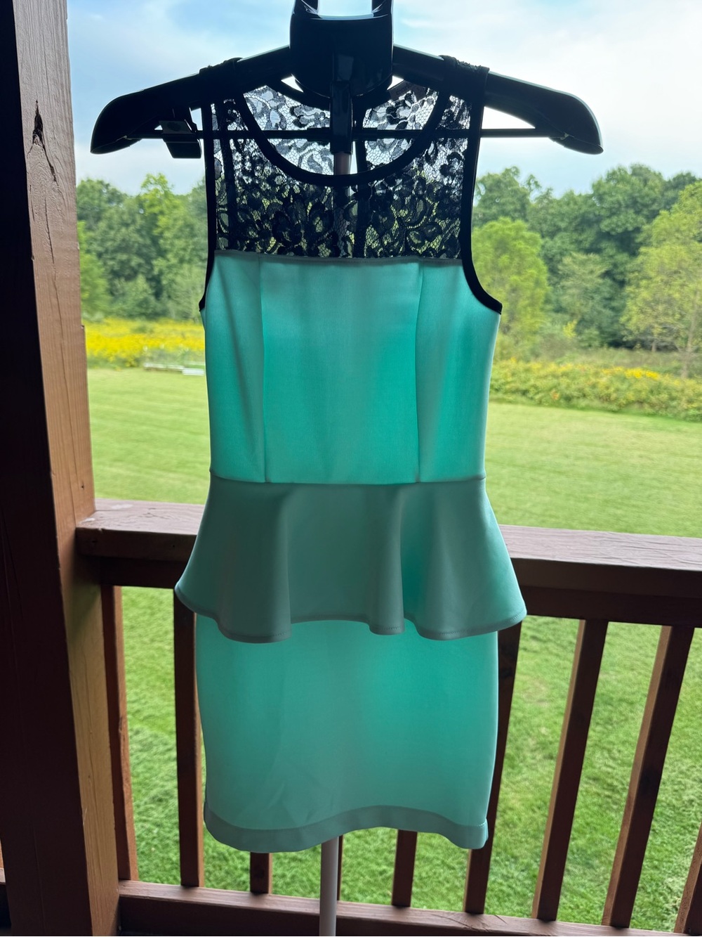 Charlotte Russe Mint Green & Black Lace Peplum Mini Dress